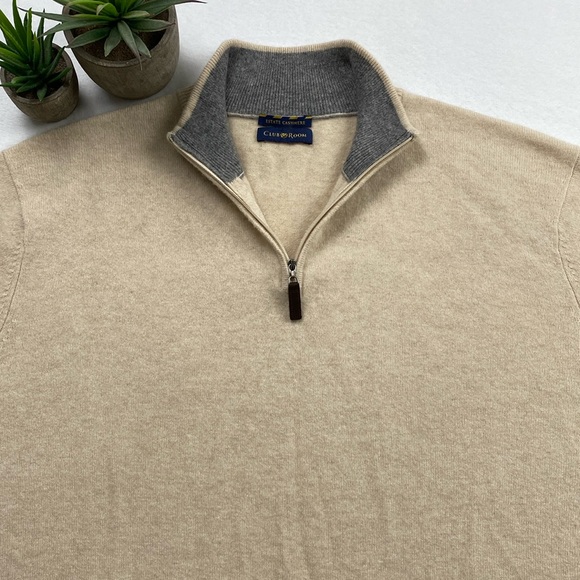 Club Room Estate Cashmere Mock Neck LS Quarter Zip Pullover Sweater (Ivory) - Picture 6 of 16